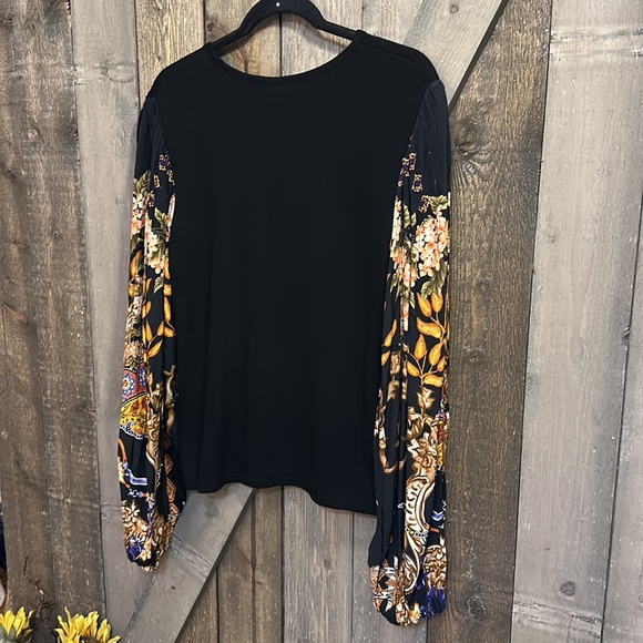 NWT Anthropologie Blank London Black w/Floral Arms Long Sleeve Top - Picture 7 of 9